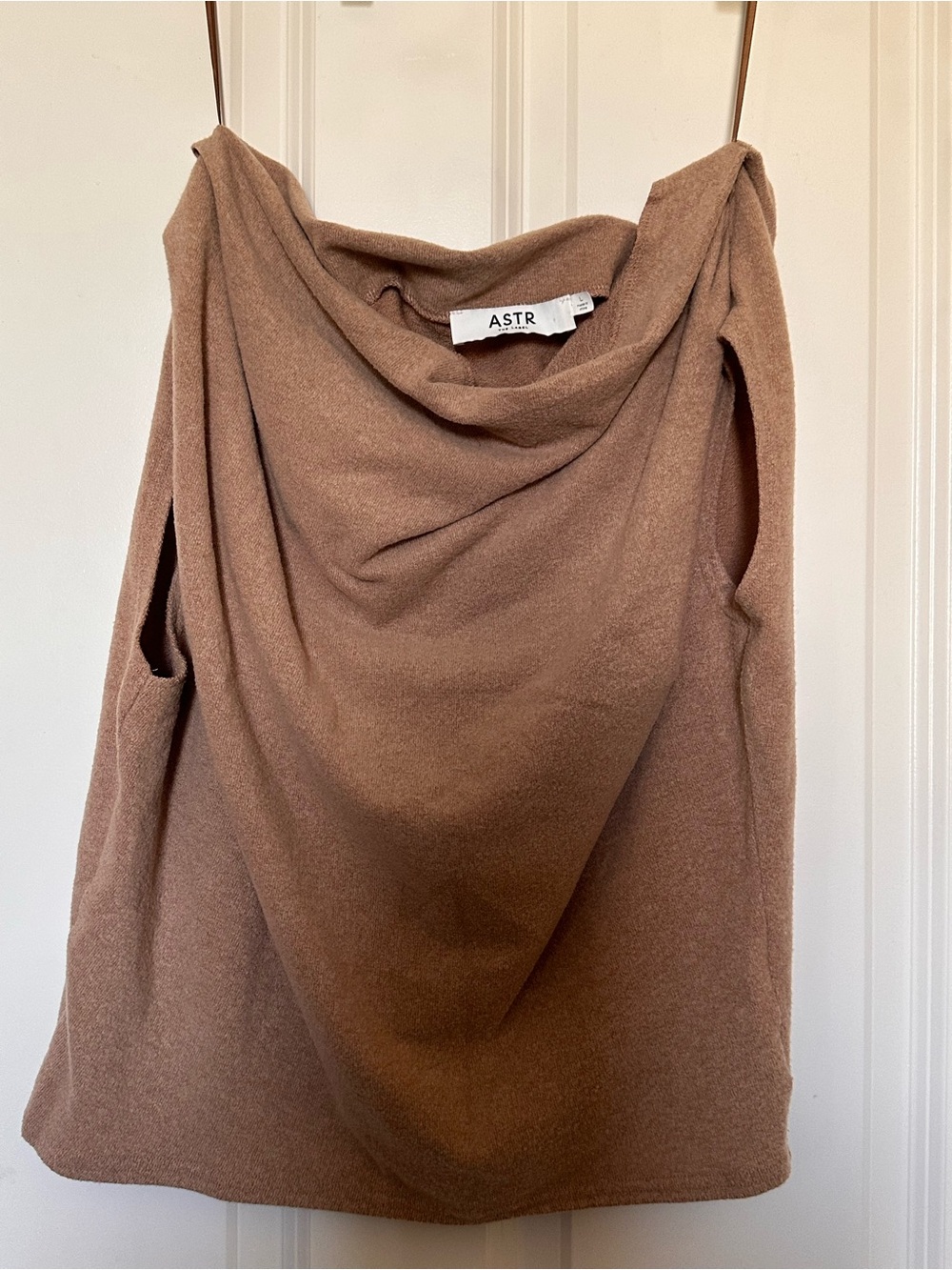 ASTR Soft Cowl Neck Brown Off the Shoulder Top
